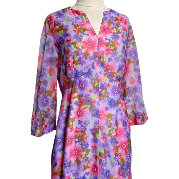 70s vintage flower maxi dress hippy floral print A-line high waist boho. - Picture 4 of 10